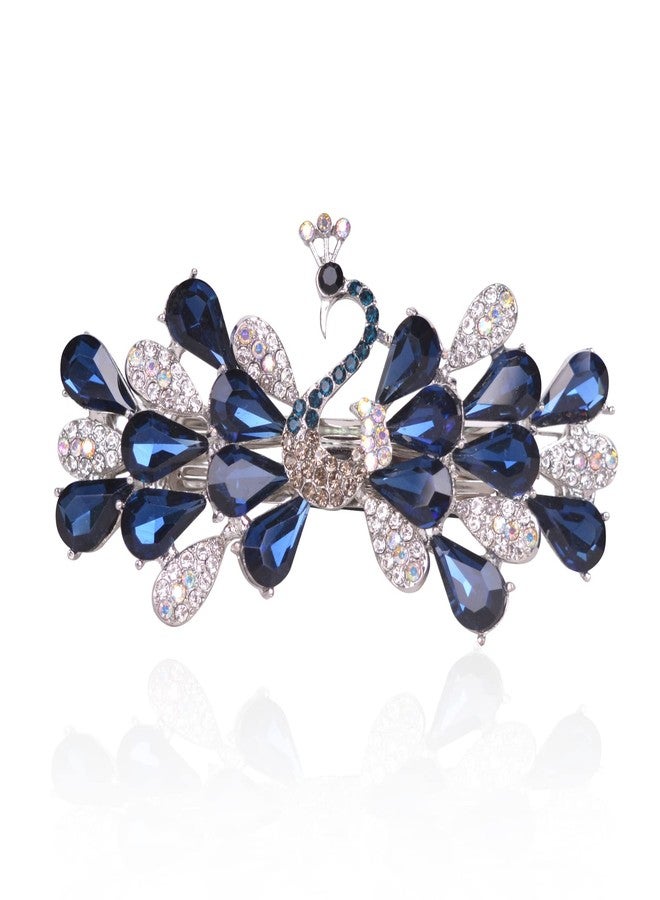 Sankuwen Peacock Rhinestone Hairpin Luxury Crystal Hair Barrette Clip(Dark Blue) - Image 1